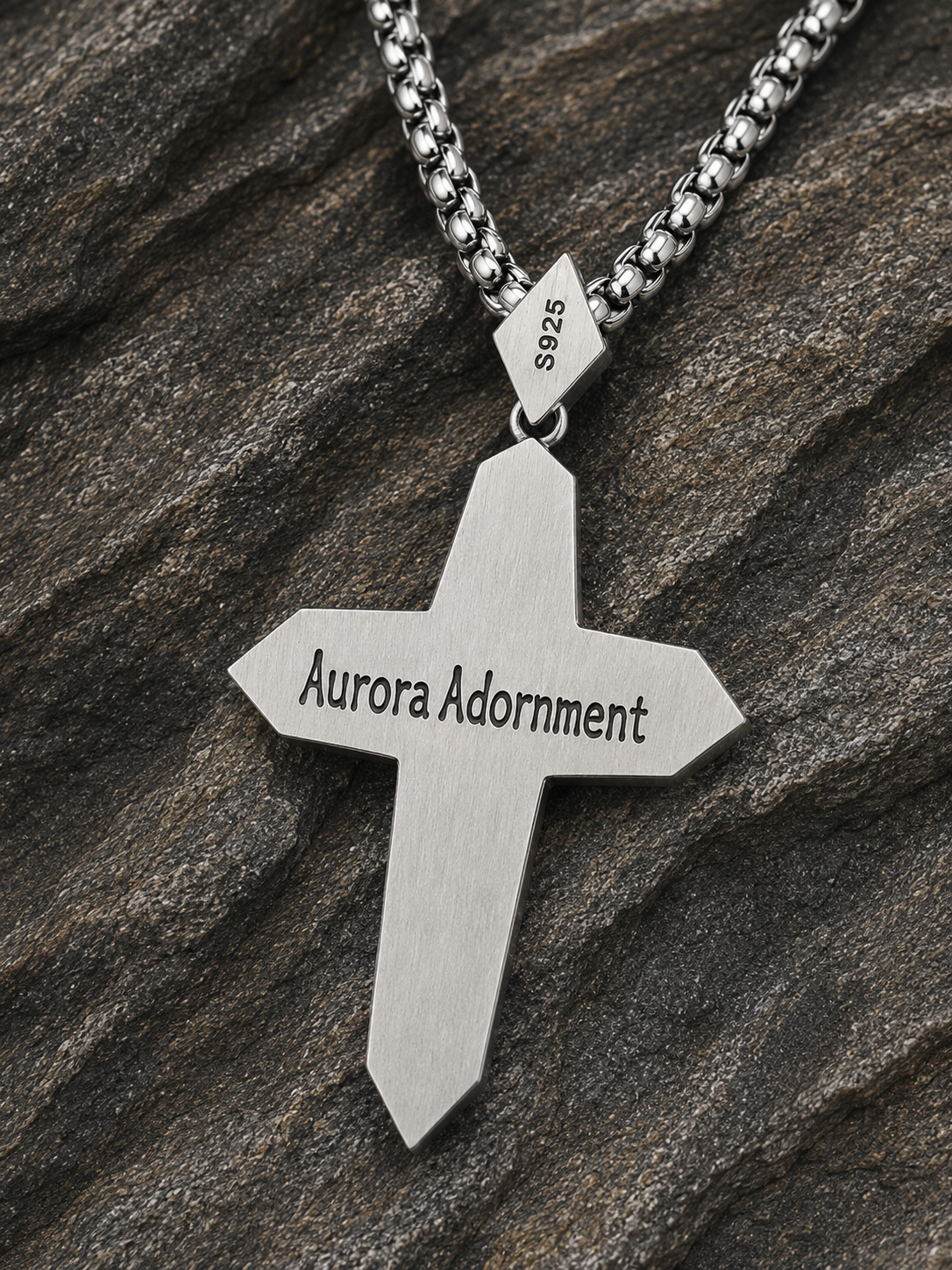 Engraved Cross Sterling Silver Pendant Necklace