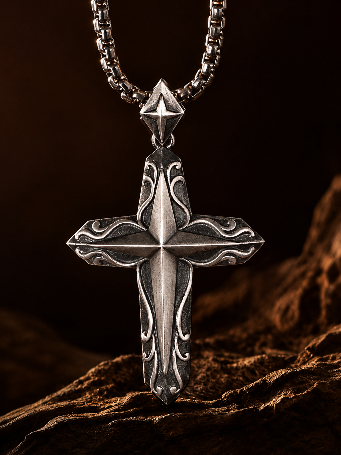 Engraved Cross Sterling Silver Pendant Necklace