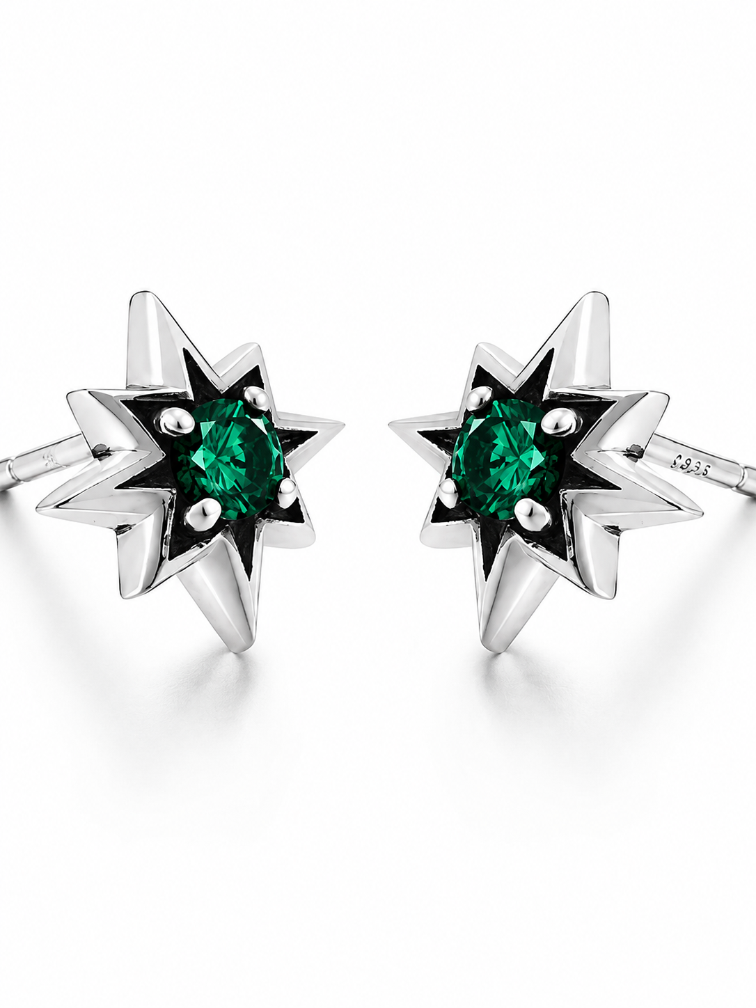North Star Green Gemstone Sterling Silver Stud Earrings